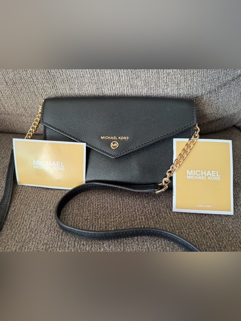 Michael Kors Black Saffiano Leather Envelope Wristlet with Gold Hardware